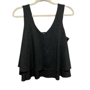 Carmen Marc Valvo Black Tiered Crop‎ Tank Top